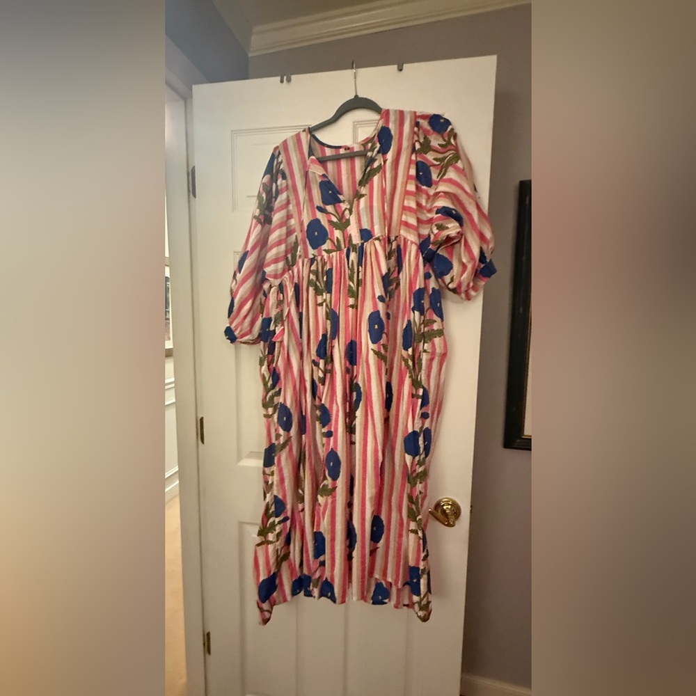 Floral Striped Block Print Midi Dress